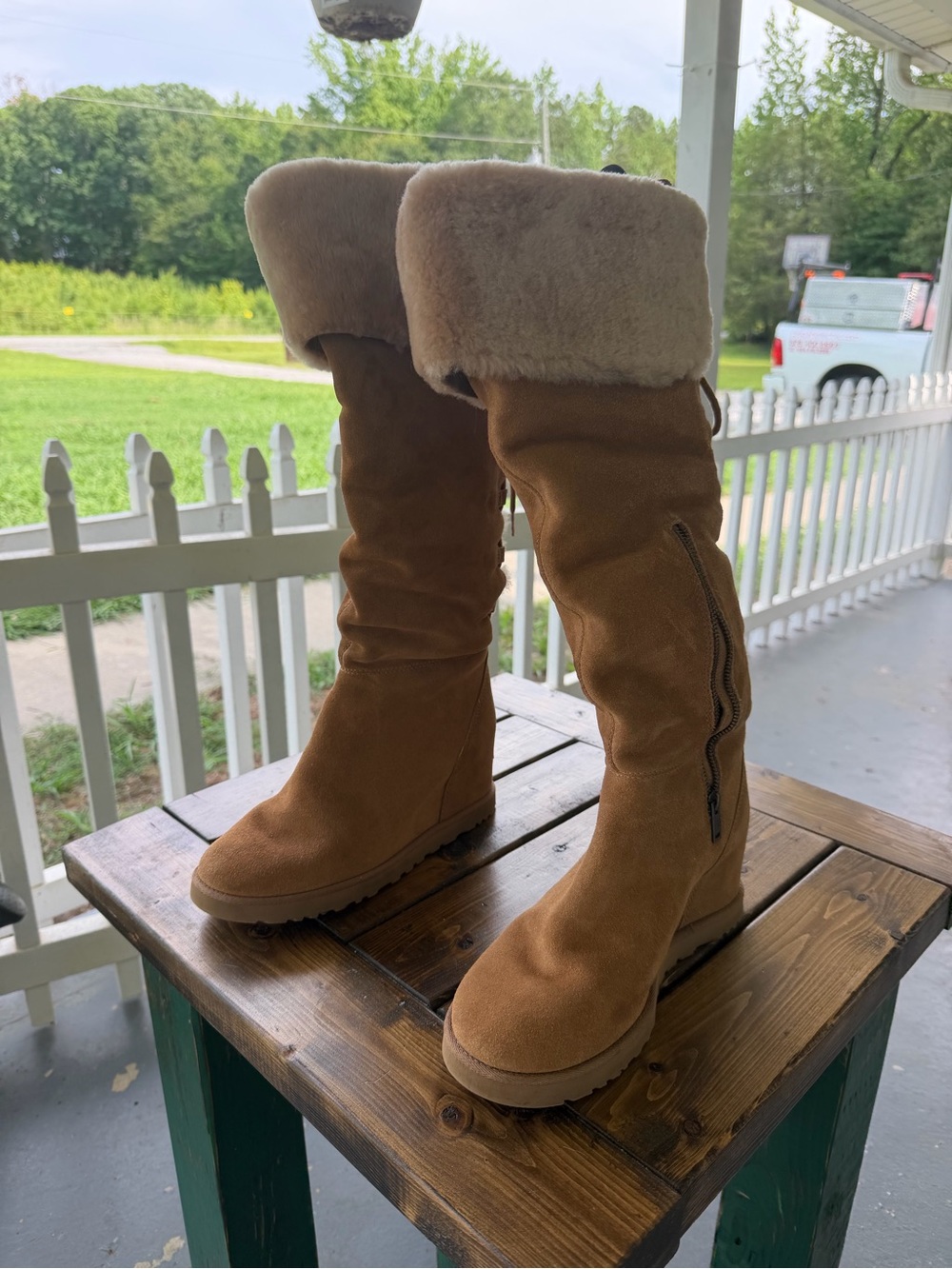 UGG Chestnut Suede Shearling-Lined Tall Boots